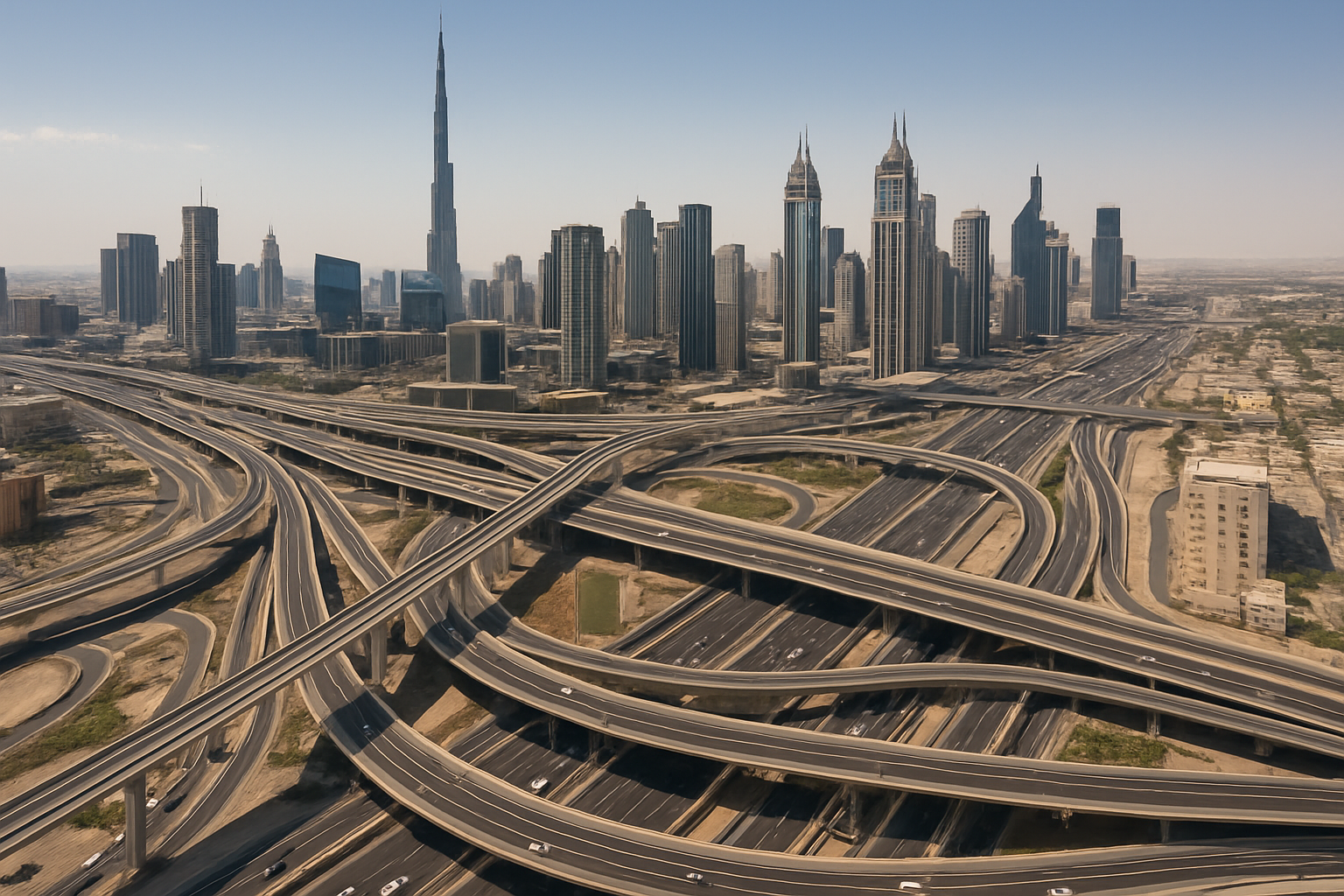 Aerial view of Dubai's paid road network