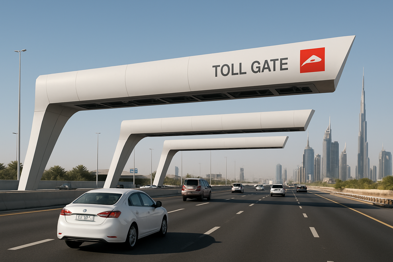 Modern toll gate on a Dubai highway