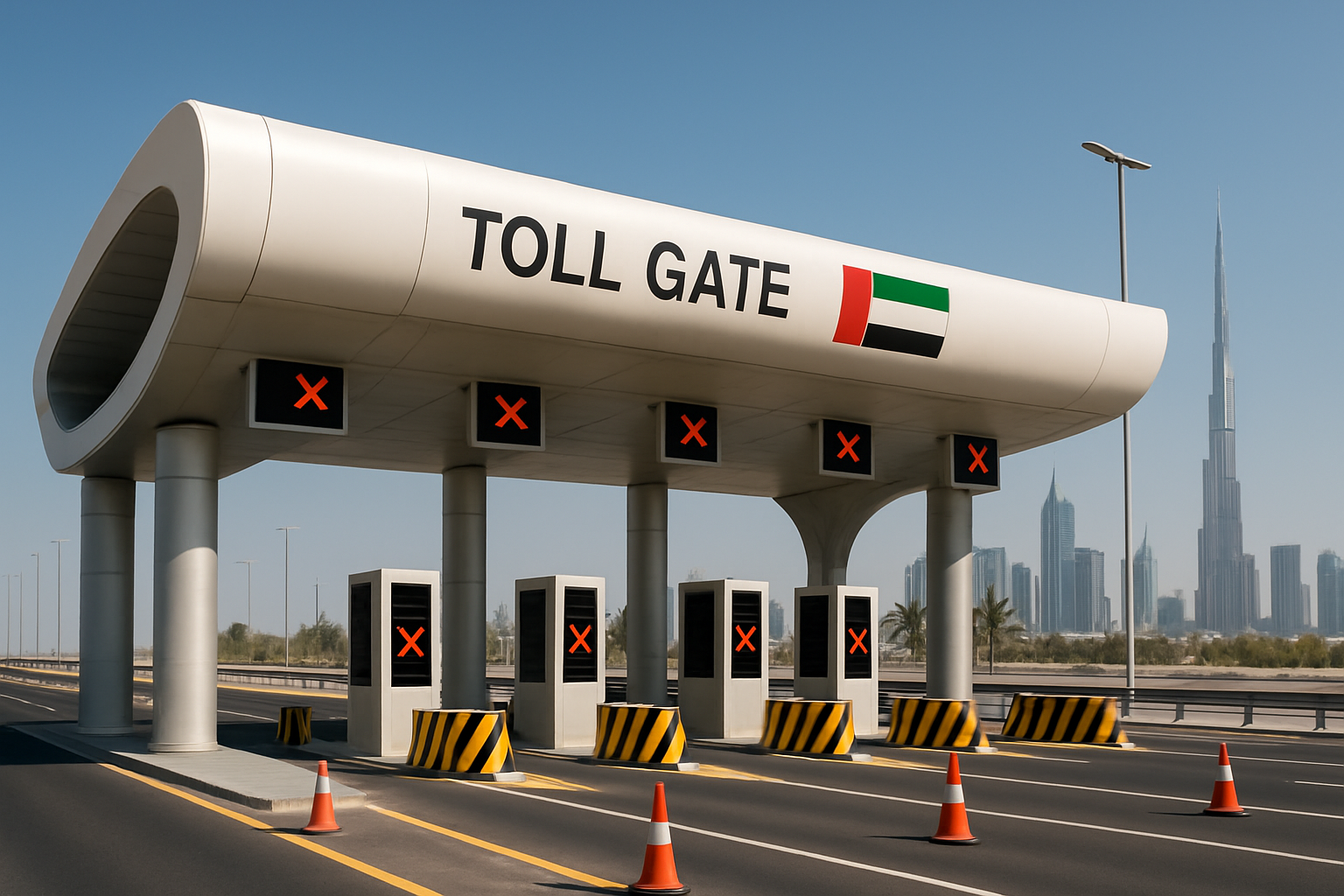 Modern toll gate in the UAE