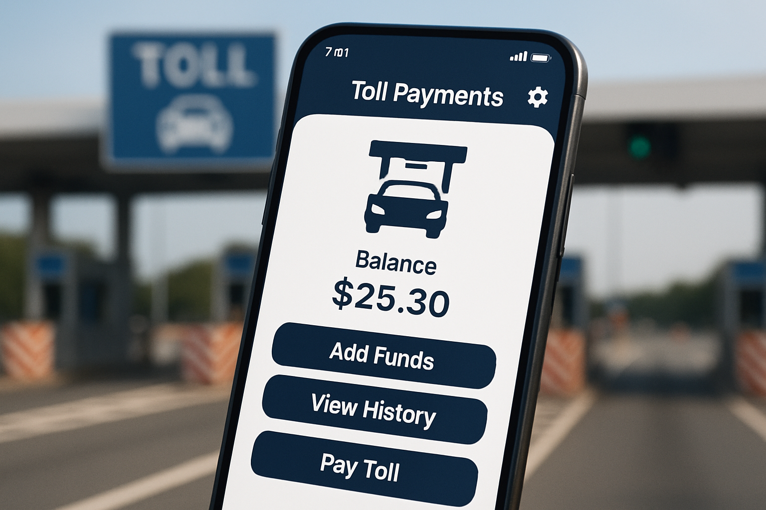 Smartphone app managing toll payments